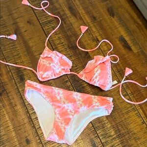 Victoria's Secret Coral Pink Tie-Dye Triangle Bikini Top set